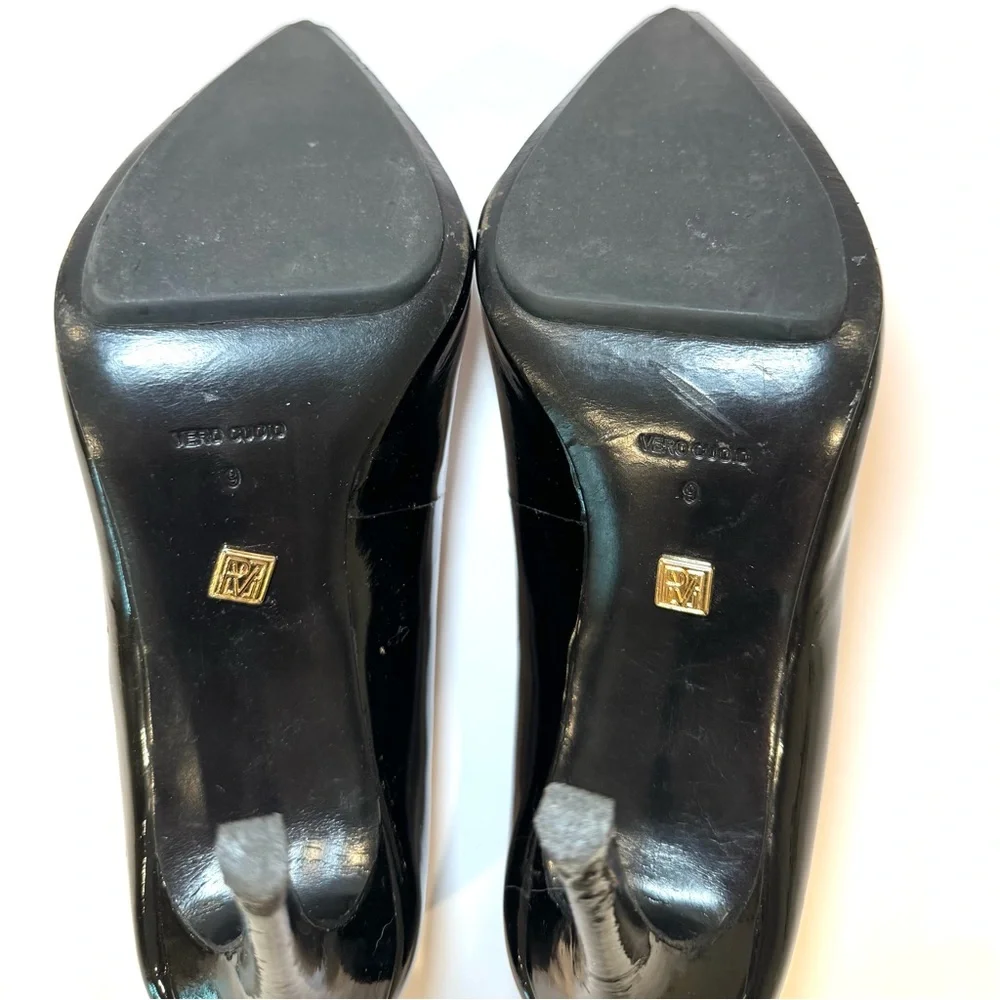 Pour La Victoire Black Patent Leather Stiletto Pump, Size 9
